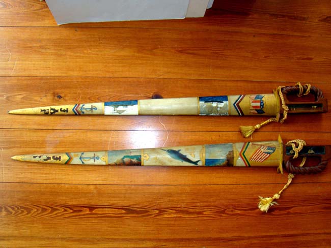 A RARE pair of Swordfish bill swords inscribed "J A P Gloucester, Mass., 1939" — image 2